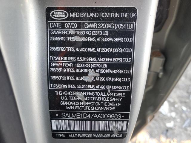 SALME1D47AA309863 - 2010 LAND ROVER RANGE ROVE HSE SILVER photo 13