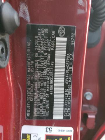4T1B61HKXJU637549 - 2018 TOYOTA CAMRY XSE Bordo foto 12