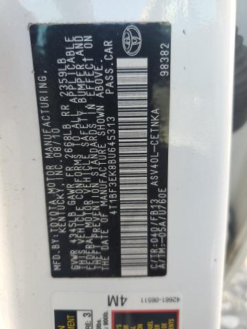 4T1BF3EK8BU645313 - 2011 TOYOTA CAMRY BASE WHITE photo 13