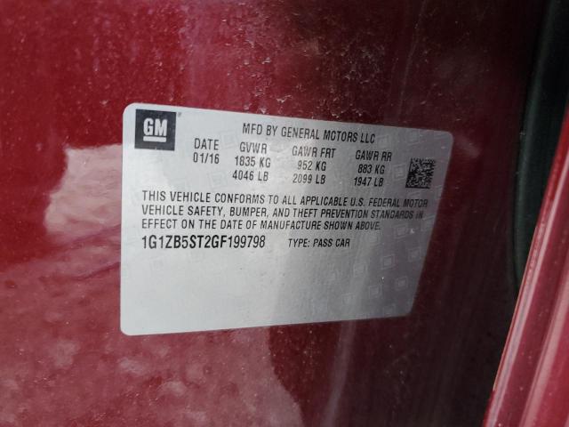 1G1ZB5ST2GF199798 - 2016 CHEVROLET MALIBU LS 栗色 照片 12