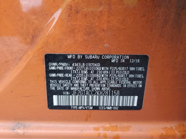 JF2GTACC2KH281158 - 2019 SUBARU CROSSTREK PREMIUM ORANGE photo 13