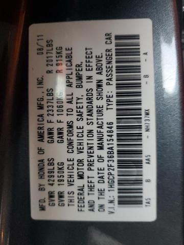 1HGCP2F36BA154846 - 2011 HONDA ACCORD LX GRAY photo 12