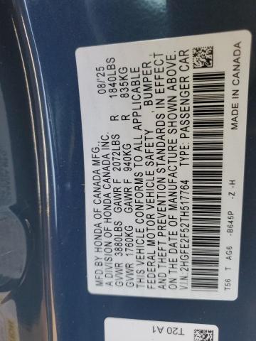 2HGFE2F52TH517764 - 2026 HONDA CIVIC SPORT GRAY photo 13