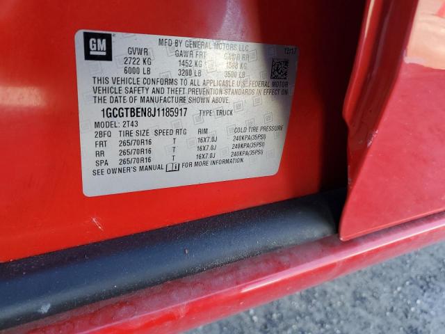 1GCGTBEN8J1185917 - 2018 CHEVROLET COLORADO RED photo 12