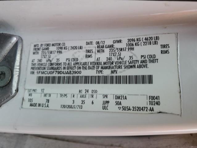 1FMCU0F79DUA83900 - 2013 FORD ESCAPE S WHITE photo 13