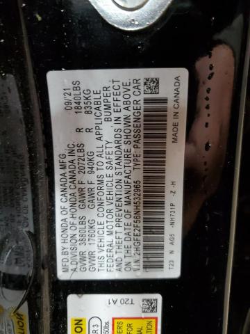 2HGFE2F56NH532965 - 2022 HONDA CIVIC SPORT BLACK photo 12