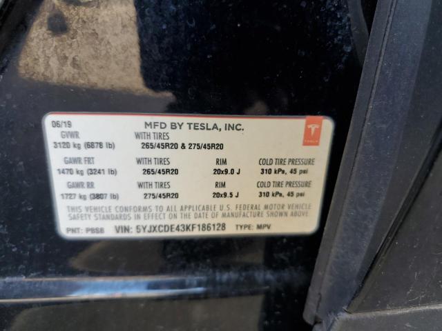 5YJXCDE43KF186128 - 2019 TESLA MODEL X BLACK photo 12