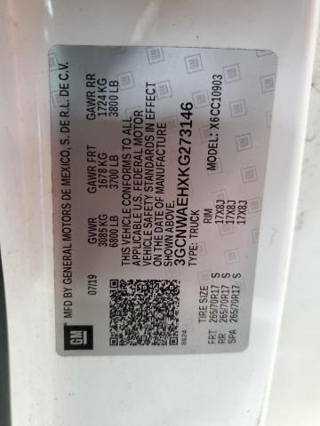 3GCNWAEHXKG273146 - 2019 CHEVROLET SILVERADO C1500 白色 照片 12