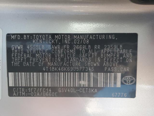 4T1BK46K69U577345 - 2009 TOYOTA CAMRY SE 银色 照片 12