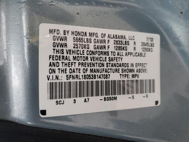 5FNRL18053B147087 - 2003 HONDA ODYSSEY EXL BLUE photo 13