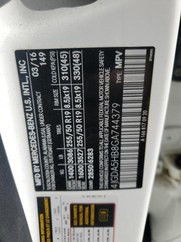 4JGDA5HB8GA744379 - 2016 MERCEDES-BENZ GLE 350 4MATIC WHITE photo 12