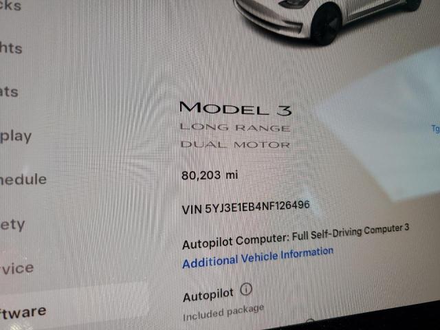5YJ3E1EB4NF126496 - 2022 TESLA MODEL 3 თეთრი ფოტო 9