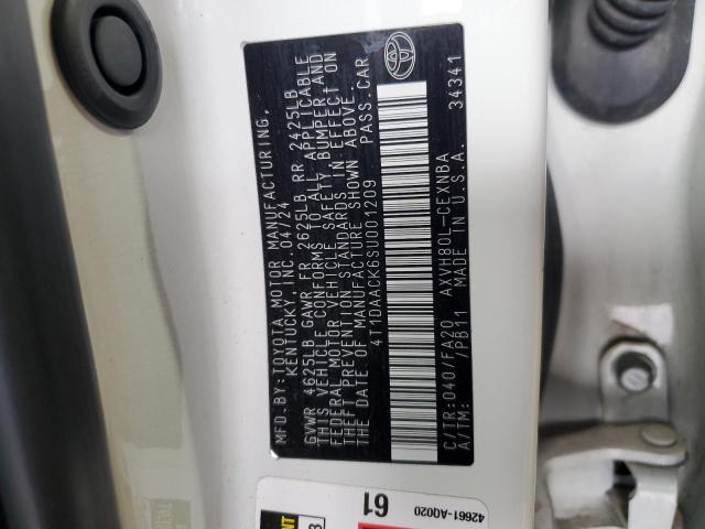 4T1DAACK6SU001209 - 2025 TOYOTA CAMRY XSE WHITE photo 13