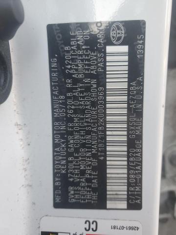 4T1BZ1FB2KU003969 - 2019 TOYOTA AVALON XLE Սպիտակ լուսանկար 12