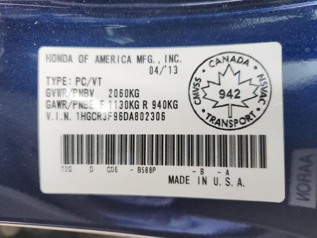 1HGCR3F96DA802306 - 2013 HONDA ACCORD TOURING 蓝色 照片 12