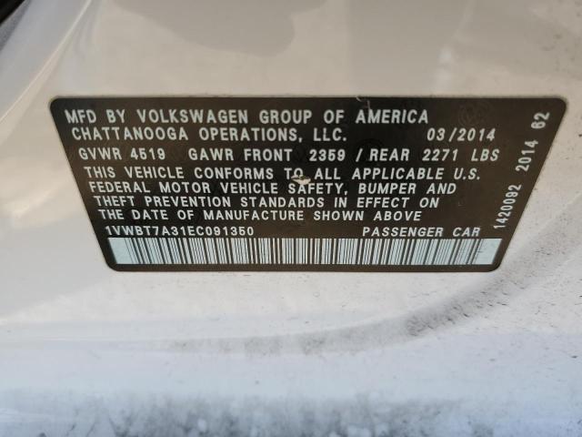 1VWBT7A31EC091350 - 2014 VOLKSWAGEN PASSAT SE WHITE photo 12
