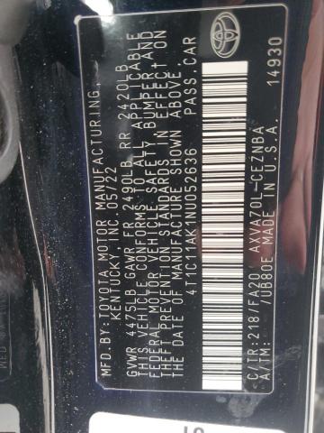 4T1C11AK1NU052636 - 2022 TOYOTA CAMRY LE 黑色 照片 12