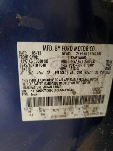 1FM5K7D80DGA63164 - 2013 FORD EXPLORER XLT Mavi foto 13