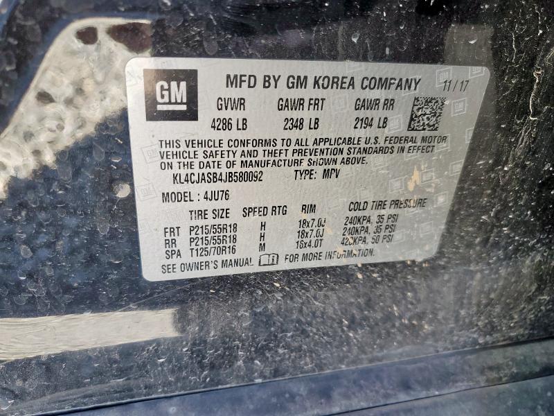 KL4CJASB4JB580092 - 2018 BUICK ENCORE PREFERRED Siyah fotoğraf 13