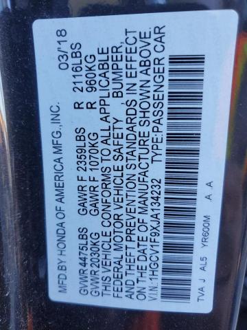 1HGCV1F9XJA134232 - 2018 HONDA ACCORD TOURING BLACK photo 12