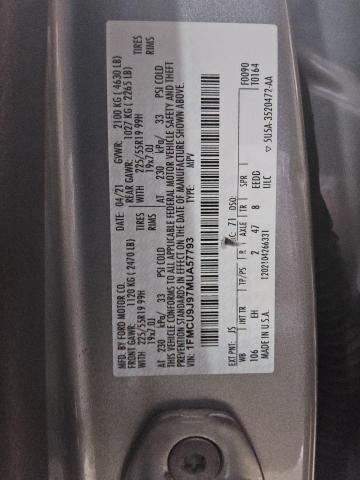 1FMCU9J97MUA57793 - 2021 FORD ESCAPE TITANIUM GRAY photo 12