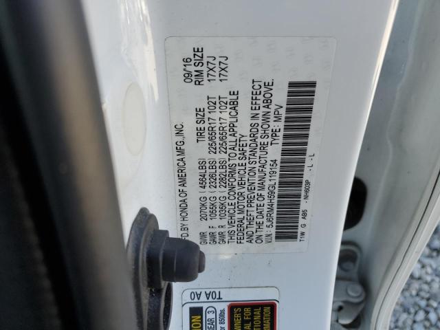 5J6RM4H59GL119154 - 2016 HONDA CR-V EX WHITE photo 13