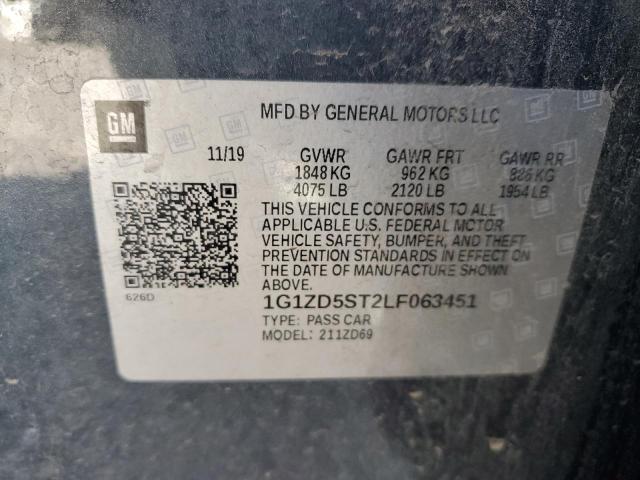 1G1ZD5ST2LF063451 - 2020 CHEVROLET MALIBU LT CHARCOAL photo 13