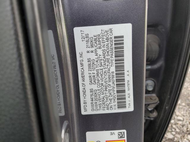 1HGCV1F91JA076818 - 2018 HONDA ACCORD TOURING Сұр фото 12