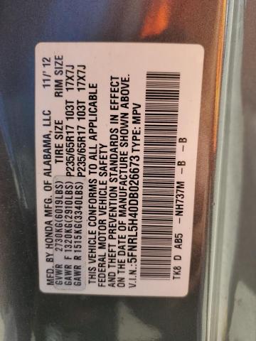 5FNRL5H40DB026673 - 2013 HONDA ODYSSEY EX GRAY photo 13