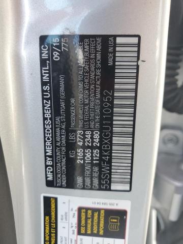 55SWF4KBXGU110952 - 2016 MERCEDES-BENZ C 300 4MATIC SILVER photo 12