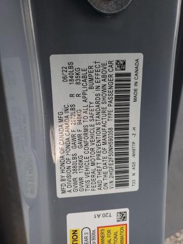 2HGFE2F50NH590358 - 2022 HONDA CIVIC SPORT BLUE photo 12