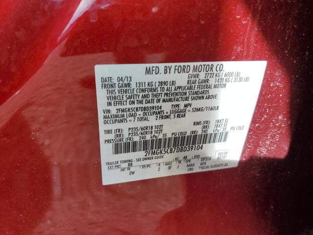 2FMGK5C87DBD39104 - 2013 FORD FLEX SEL RED photo 13