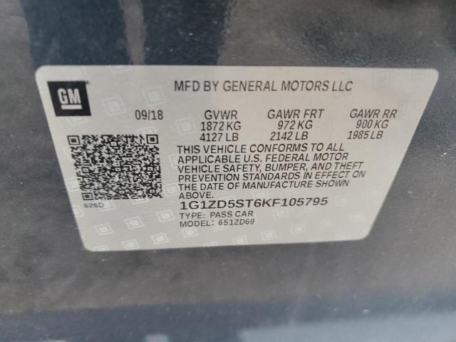 1G1ZD5ST6KF105795 - 2019 CHEVROLET MALIBU LT ლურჯი ფოტო 12