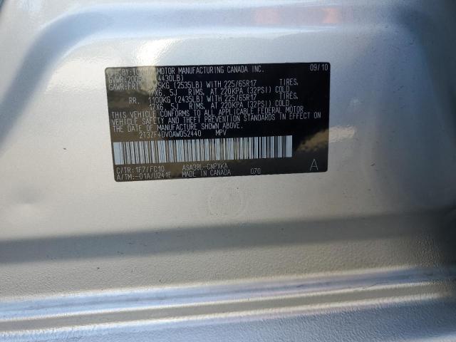 2T3ZF4DV0AW052440 - 2010 TOYOTA RAV4 SILVER photo 13