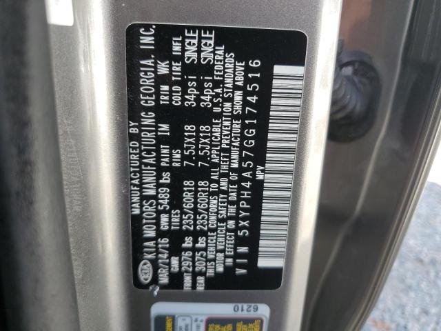 5XYPH4A57GG174516 - 2016 KIA SORENTO EX ნაცრისფერი ფოტო 13