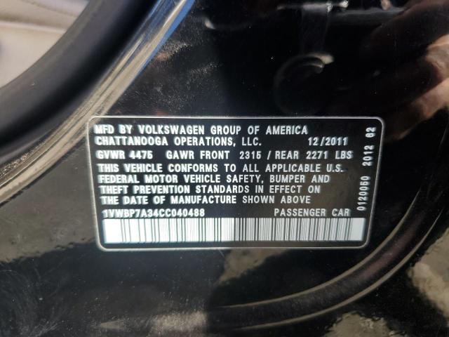 1VWBP7A34CC040488 - 2012 VOLKSWAGEN PASSAT SE BLACK photo 12