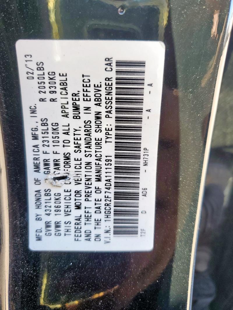 1HGCR2F74DA111591 - 2013 HONDA ACCORD EX 黑色 照片 12