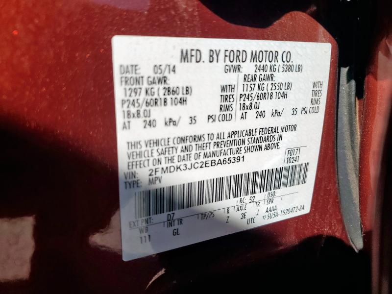 2FMDK3JC2EBA65391 - 2014 FORD EDGE SEL ORANGE photo 14