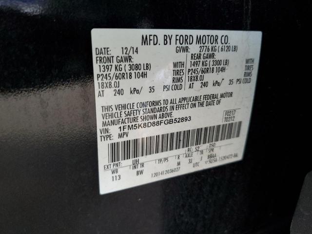 1FM5K8D88FGB52893 - 2015 FORD EXPLORER XLT BLACK photo 13