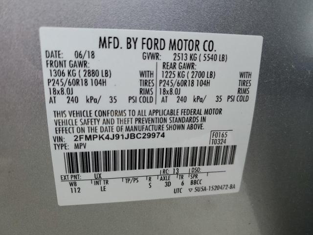 2FMPK4J91JBC29974 - 2018 FORD EDGE SEL SILVER photo 13