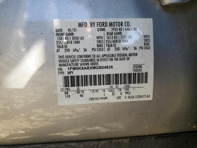 1FM5K8ABXMGB04826 - 2021 FORD EXPLORER POLICE INTERCEPTOR Сріблястий фото 13