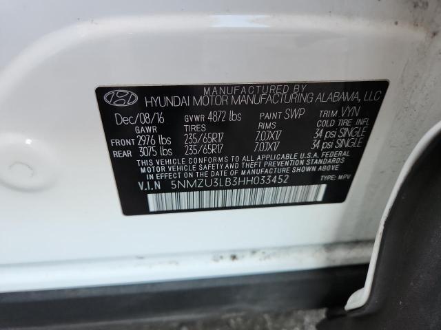 5NMZU3LB3HH033452 - 2017 HYUNDAI SANTA FE S WHITE photo 13