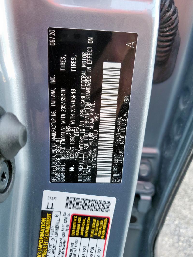 5TDGZRAH4LS017009 - 2020 TOYOTA HIGHLANDER XLE Mavi fotoğraf 13