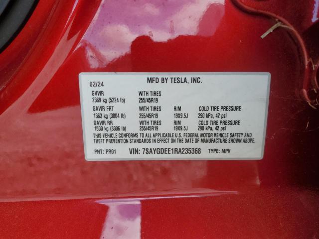 7SAYGDEE1RA235368 - 2024 TESLA MODEL Y 红色 照片 14