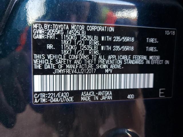 JTMYFREV4JJ212017 - 2018 TOYOTA RAV4 LIMITED BLUE photo 13