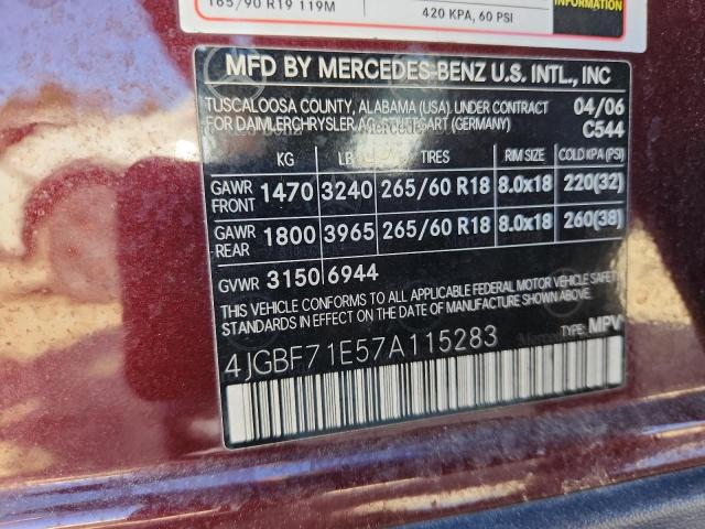 4JGBF71E57A115283 - 2007 MERCEDES-BENZ GL 450 4MATIC BURGUNDY photo 14
