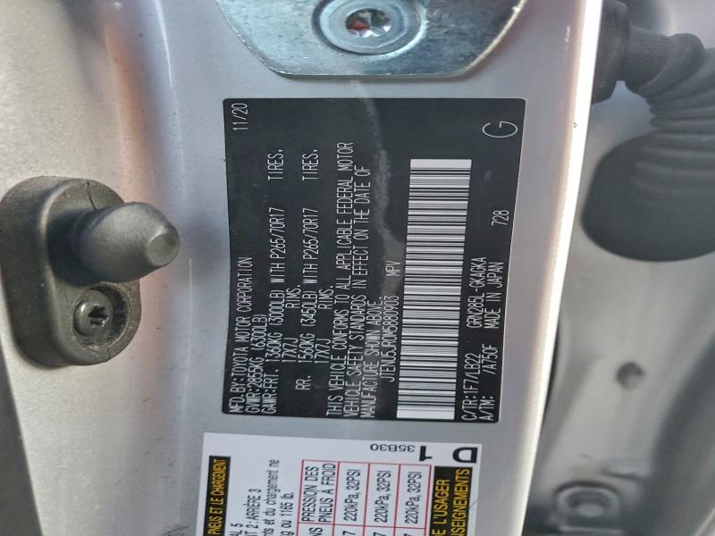 JTENU5JR0M5880903 - 2021 TOYOTA 4RUNNER SR5/SR5 PREMIUM SILVER photo 12