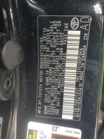 2T1BU4EE5AC433040 - 2010 TOYOTA COROLLA BASE BLACK photo 12