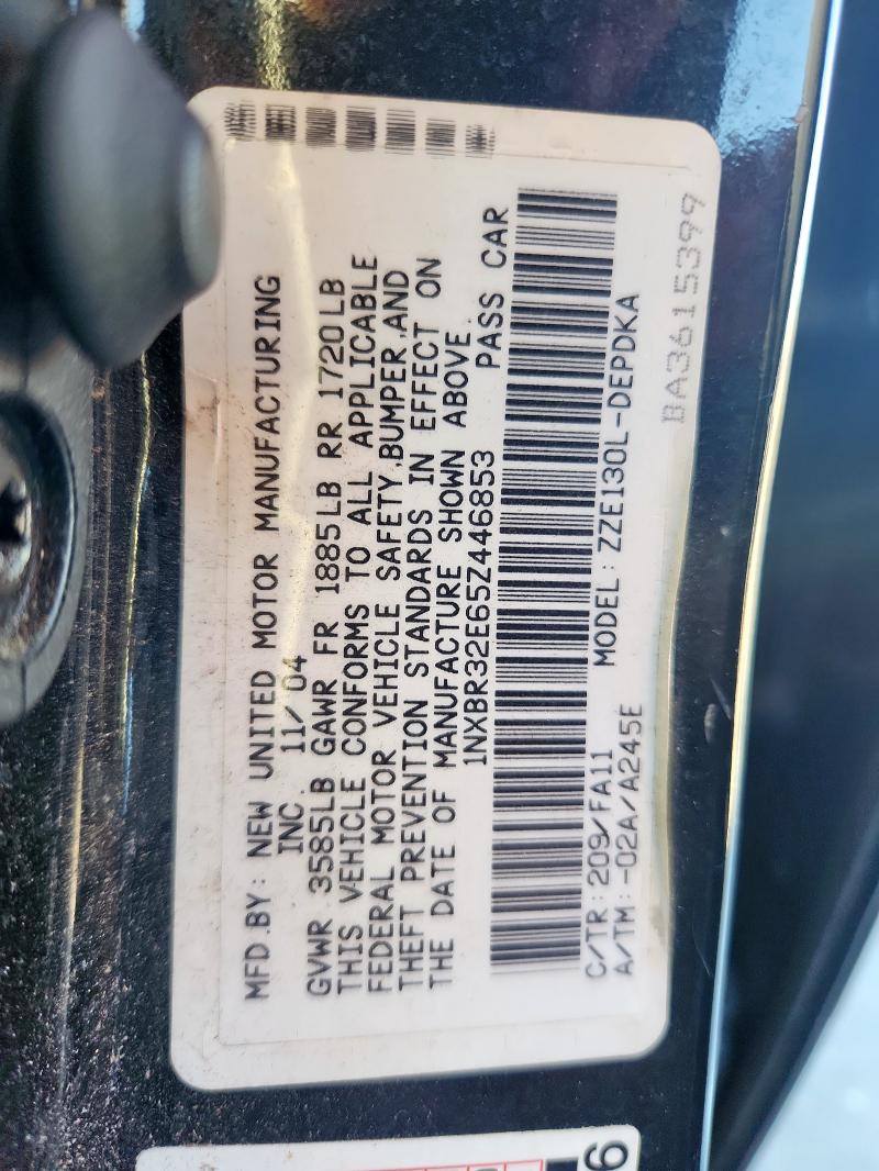 1NXBR32E65Z446853 - 2005 TOYOTA COROLLA CE BLACK photo 12