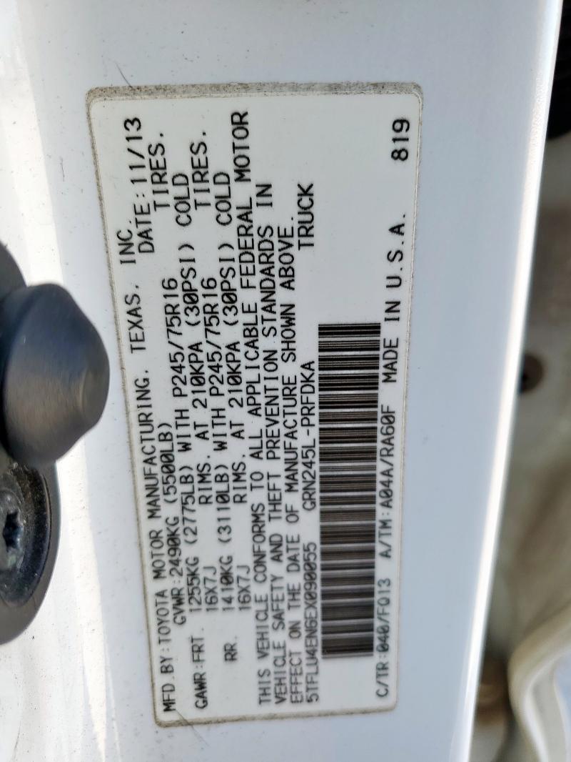 5TFLU4EN6EX090055 - 2014 TOYOTA TACOMA DOUBLE CAB WHITE photo 13